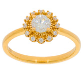 Round white diamond ring in 14K yellow gold, featuring a center diamond and sparkling accent stones.
